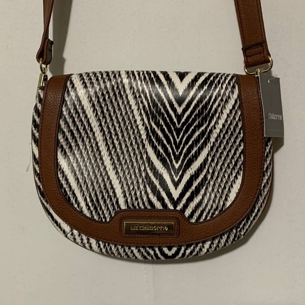 Liz Claiborne Black and White Zebra Striped Patterned Crossbody Bag NWT